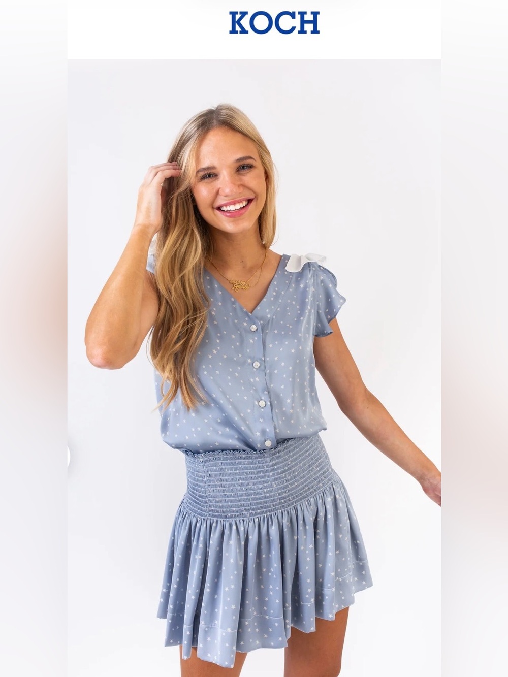 KOCH Erica summer stars Light Blue Smocked Mini Skirt